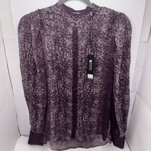 ELIE‎ TAHATI Elizabeth Blouse Sheer Aubergine Multi XS